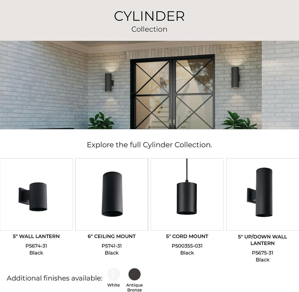 5-Inch Cylinder Outdoor Ceiling Light, 1-Light Modern Flush Mount Ceiling Light Fixture
