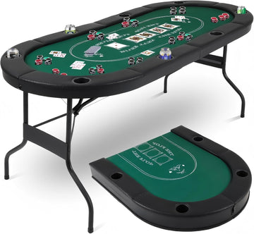 72" Portable Poker Table, Folding Poker Table, 8 Player Texas Holdem Blackjack Table with 8 Cup Holders, Padded
