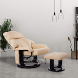 Modern Reclining Swivel Lounge Chair and Ottoman — Beige PU Leather