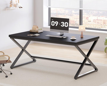60 in Black Computer Desk Work Writing Study, Black Oak | Modern Simple Home Office Work Desk , Industrial Wood Metal