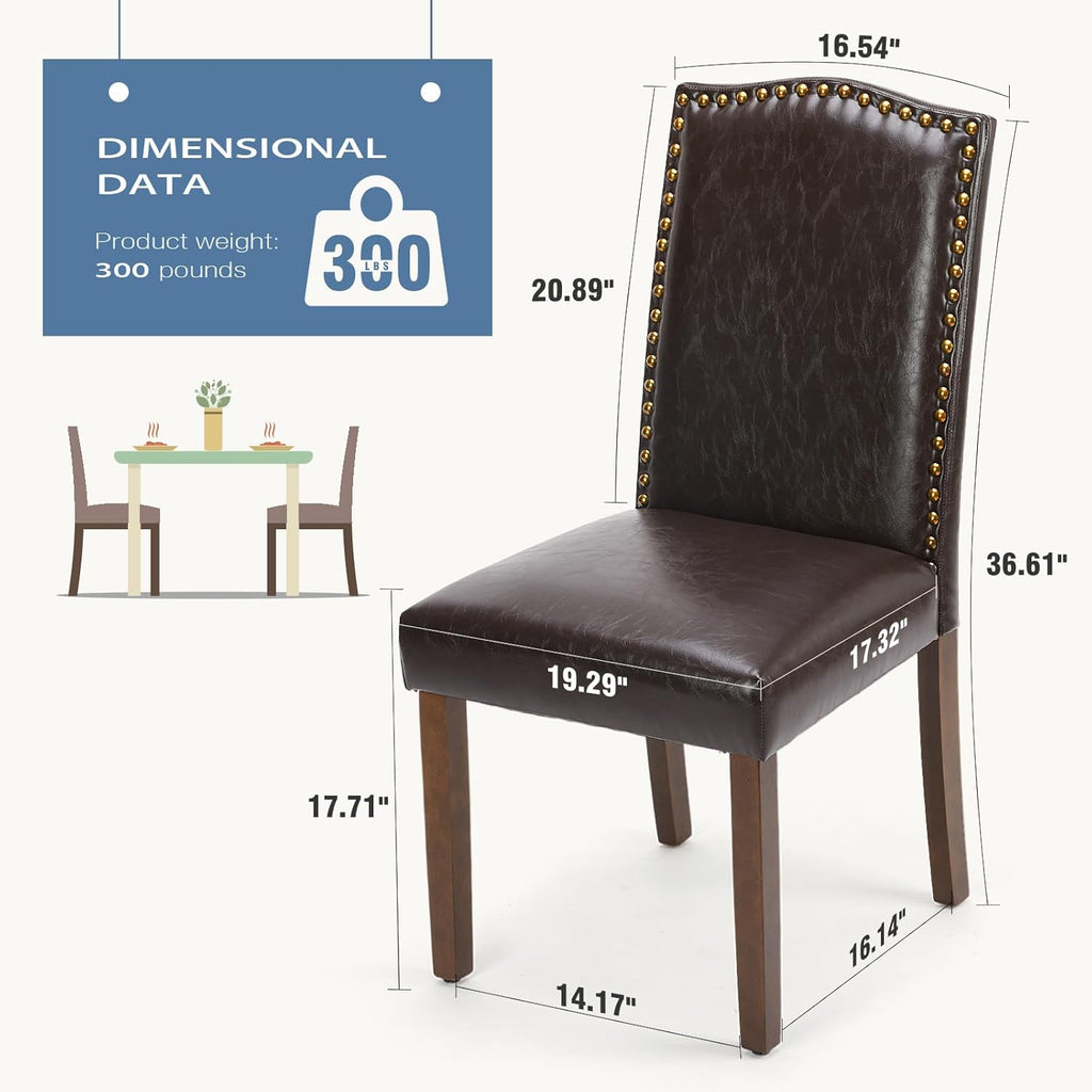 Upholstered Dining Chairs,Set of 2 PU Leather Dining Room Kitchen Chair with Nailhead Trim and Wood Legs, Modern Side