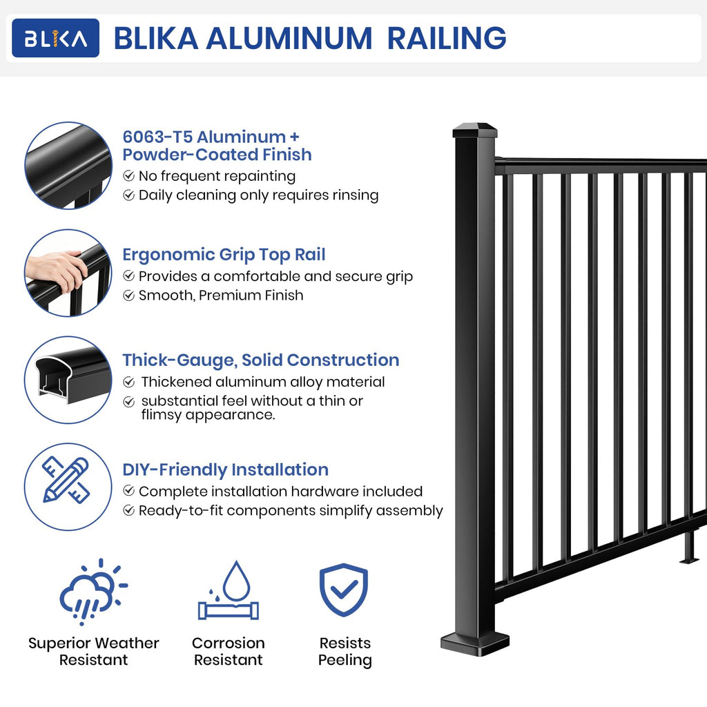 42 in H. x 8 ft W. Aluminum Deck Railing Kit with 45 in Post