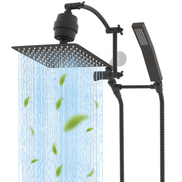 Metal 10'' Filtered Rainfall Shower Head with Handheld Combo, High Pressure Shower Wand, 16'' Adjustable Arc