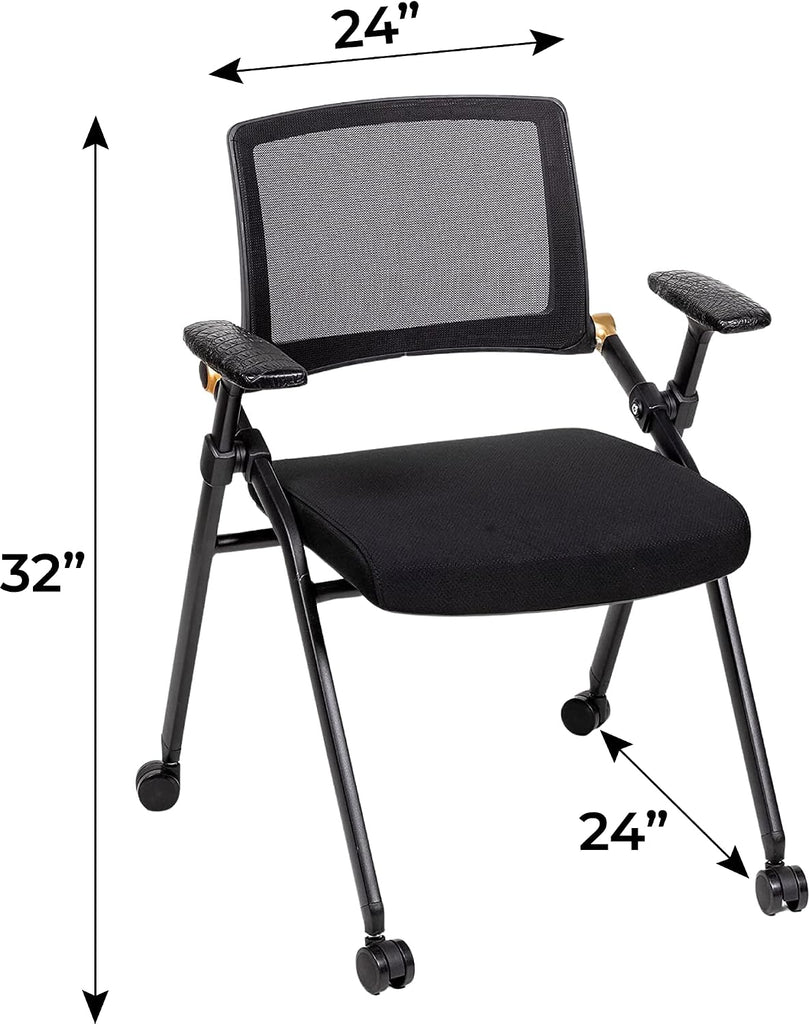 Triton Folding 2 Poker Chairs with Wheels - Cushioned Seat, Leather Armrests & Easy Mobility - Foldable Poker Table