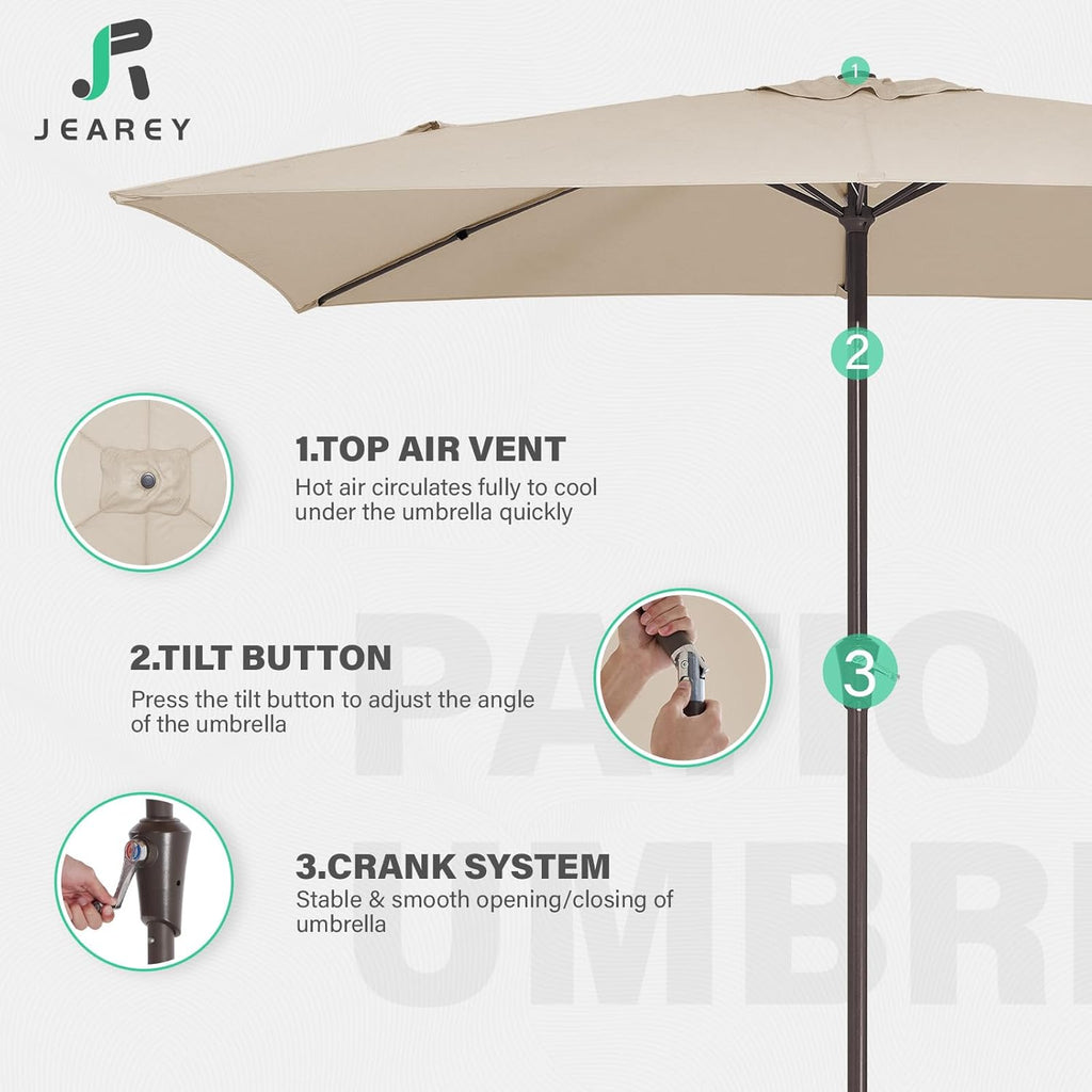 6.5x10 ft Rectangular Patio Umbrellas Rectangle Outdoor Umbrella with Push Button Tilt and Crank