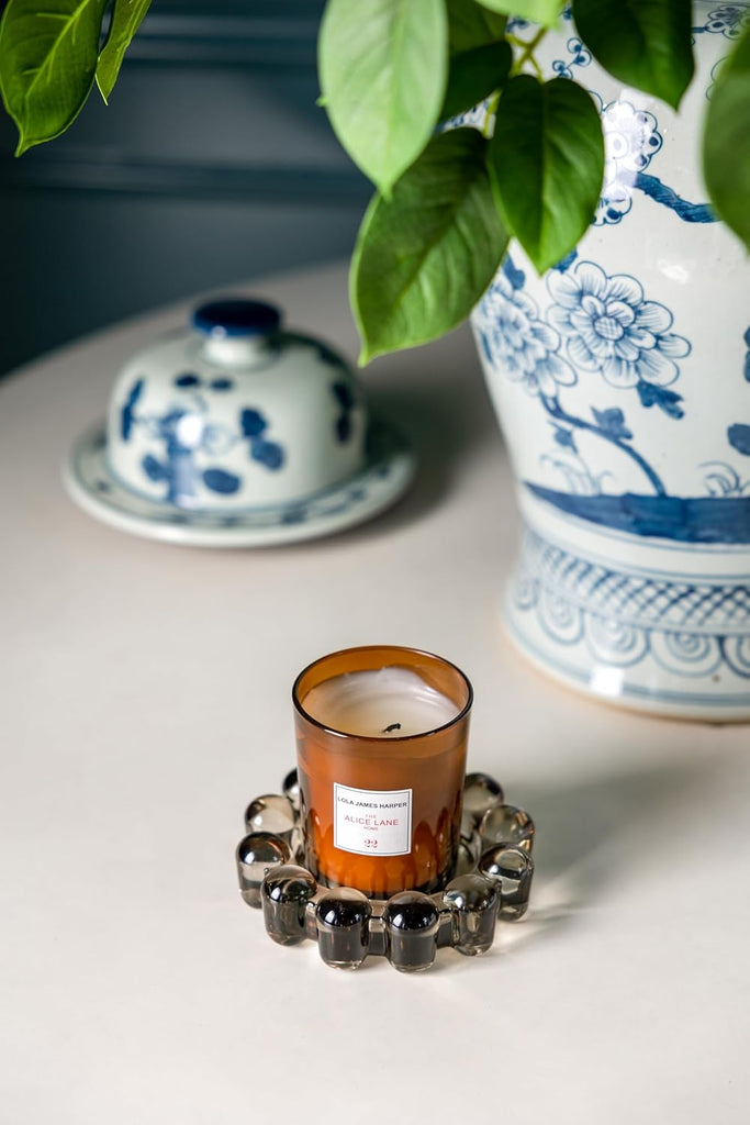 Home Collection Original Smoky Glass Small Bubble Candle Dish | Votive and Candle Plate, Diffuser Base, Wax Catcher
