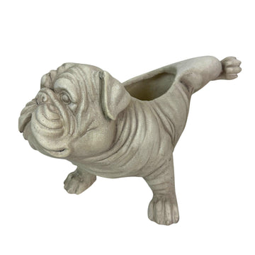 Bulldog Animal Planter, 18 Inch Wide White Antique Stone Finish