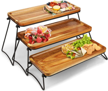 3 Tier Cupcake Stand and Towers Large Serving Tray for Party Acacia Wooden Dessert Table Display Set Decorative Tray