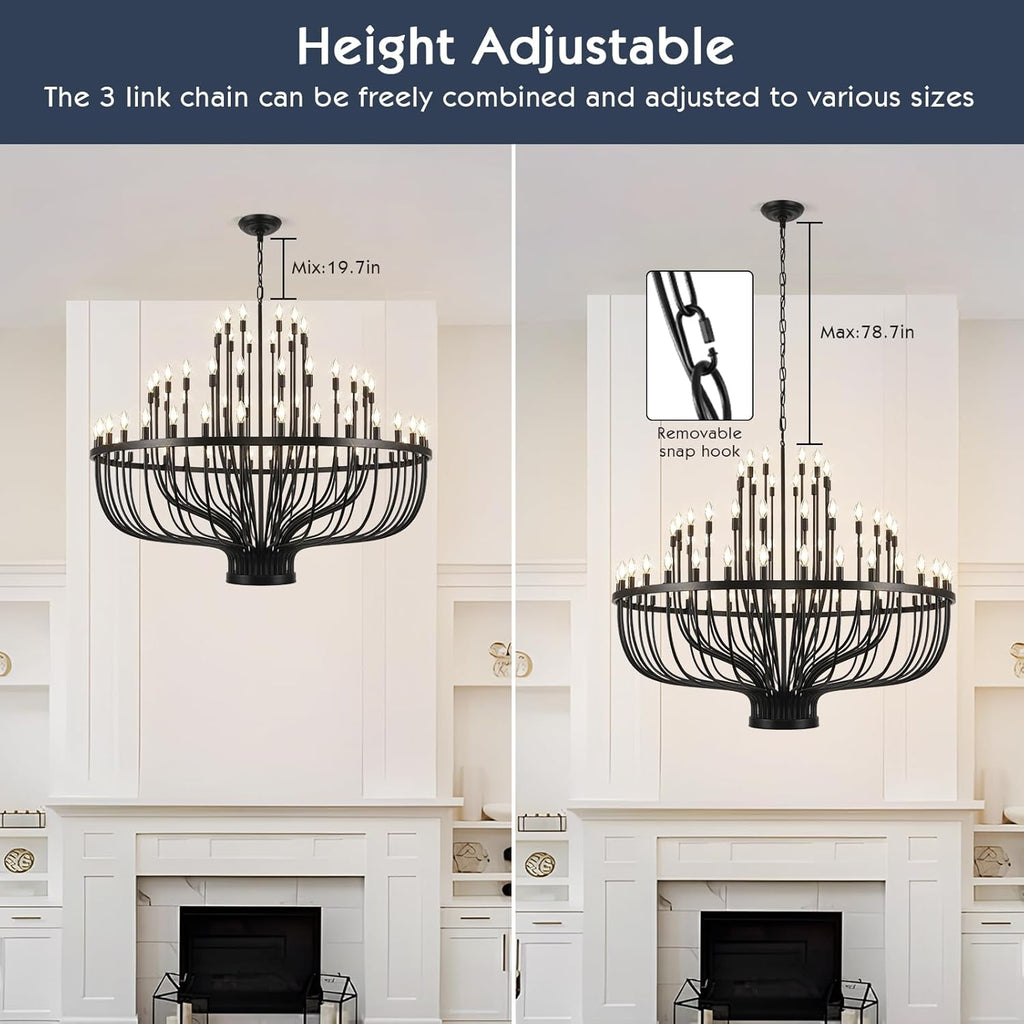 Extra Large Chandeliers for High Ceilings, Black Wagon Wheel Chandelier 72 Light 60In, Farmhouse Large Foyer Chandelier 3-Tier for Foye Entryway Staircase Living Dining Room