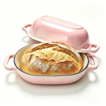 Oval Cast Iron Dutch Oven, Sourdough Bread Baking Pan with Lid, Pink