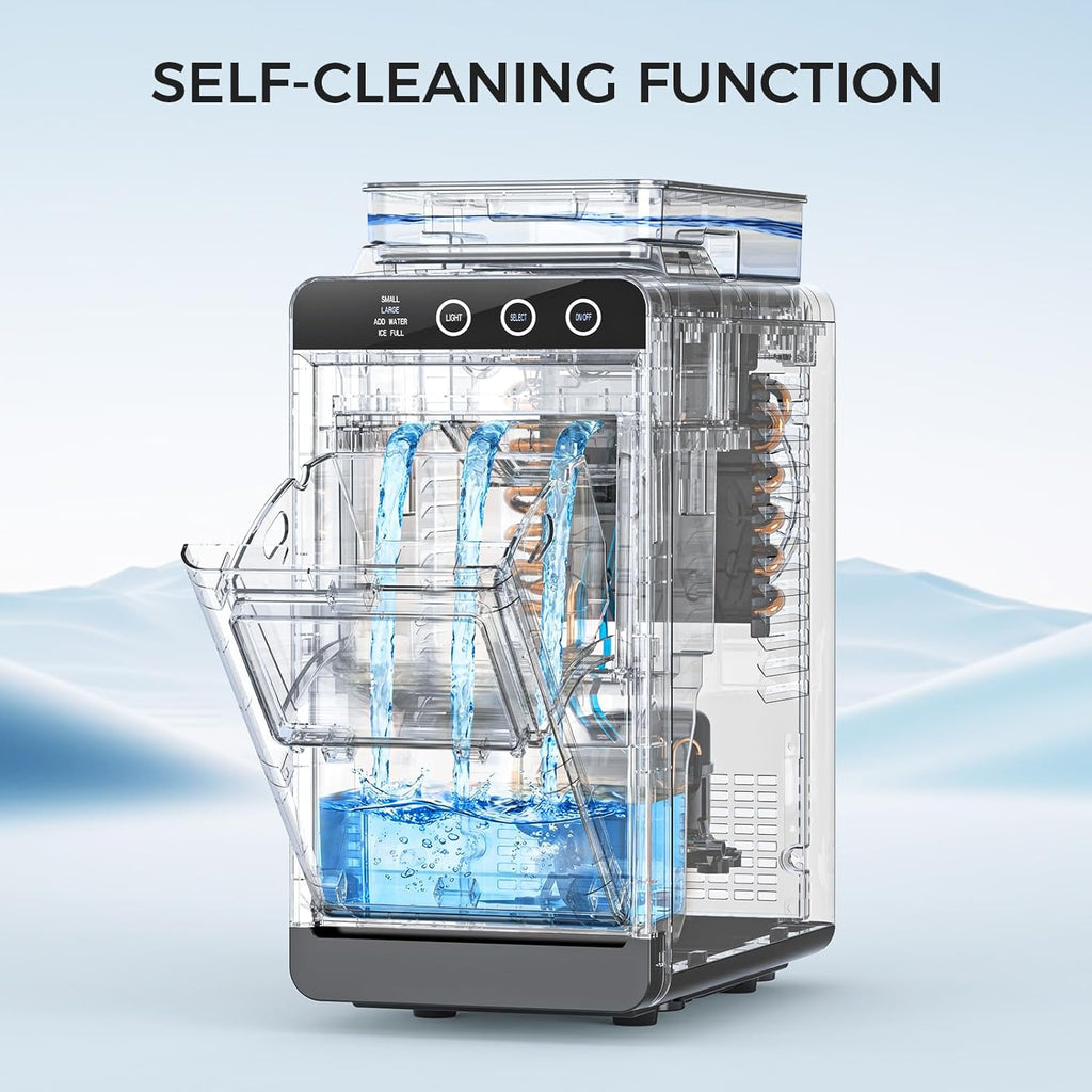Ice Maker Countertop, Portable Ice Machine with External Water Tank, 8 Cubes in 6 Mins, 26 lbs/24Hrs, Self-Cleaning
