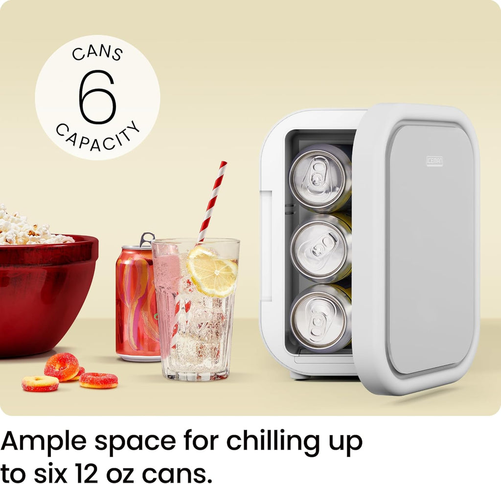 Portable Mini Fridge - Fits 6 x 12 oz Cans, Cooler and Heater Mini Fridge for Bedroom, Car, Office, Dorm and Skincare