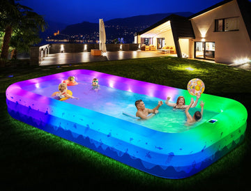 Large Inflatable Pools with Lights, 145" X 74" X 22" Family Inflatable Swimming Pools for Adults, Blow Up Pool Solar