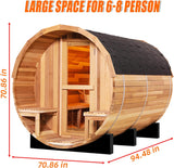 6-8 Person Outdoor Barrel Sauna,Canadian Cedar Wooden Saunas Kit with Porch,6KW TOULE Electric Stove Steam Sauna Room