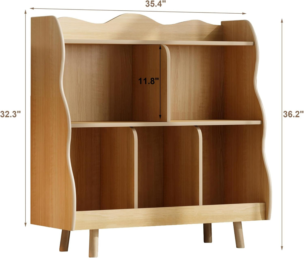 Kids Bookshelf and Toy Storage Orangizer, 3-Tier, Curve | Children's Bookcase, Curve Design, 5 Cubbies Toy Storage