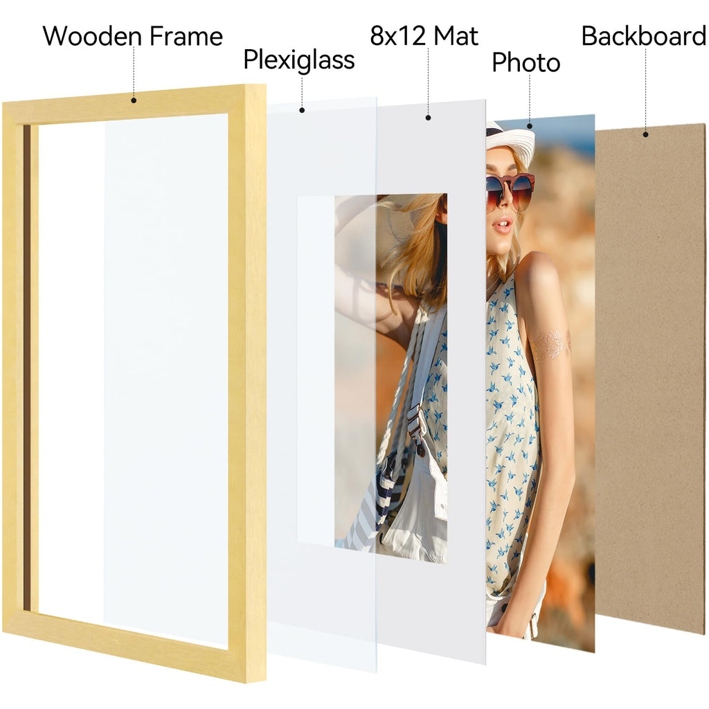 11x17 Picture Frame, Matted for 8x12 Photos, Gold