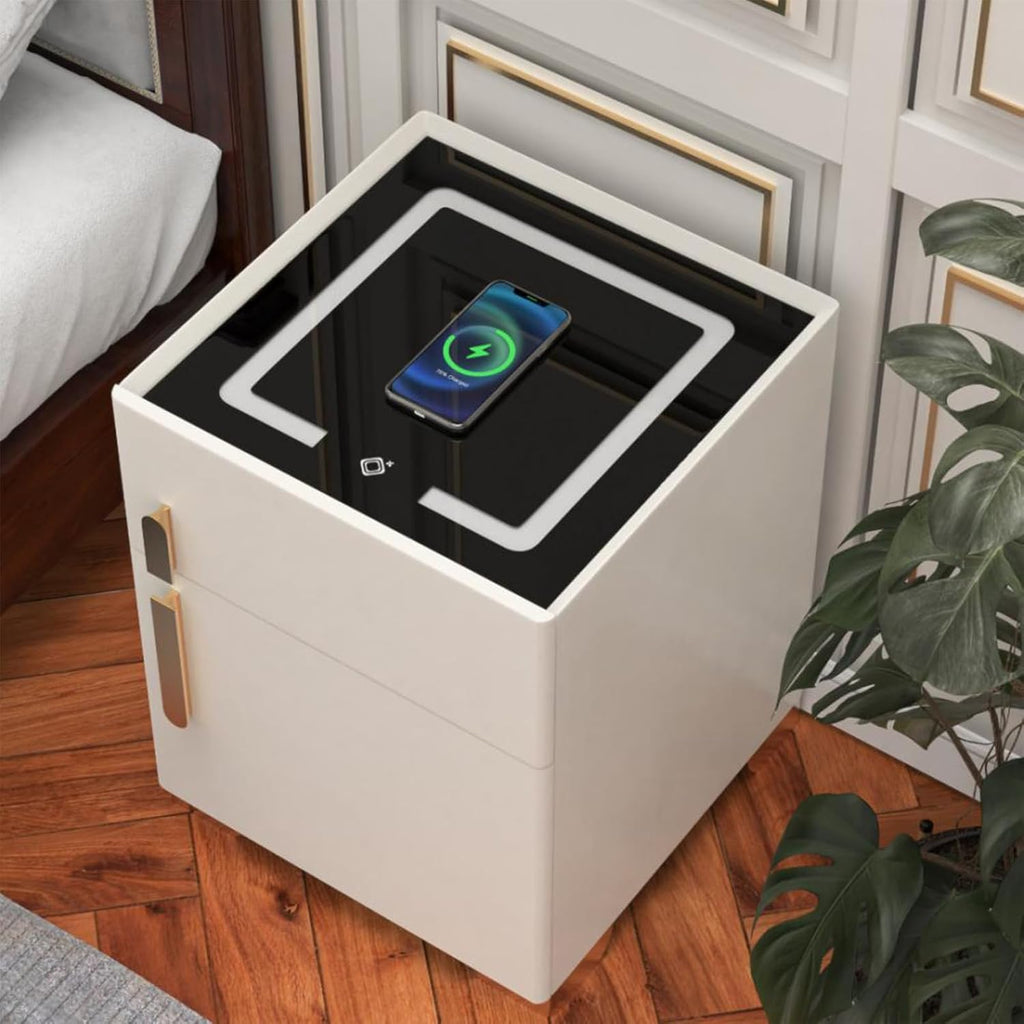 Smart Nightstand with Drawer and Safe, Nightstand with Wireless Charging, Smart Bedside Tables, LED Night Stand
