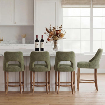 Bar Stools Set of 4, Upholstered Counter Height Bar Stools, Modern Counter Stools with Wood Legs Island Dining Room