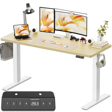 55x24 Inches Height Adjustable Electric Standing Desk with 2 Hooks, Ergonomic Sit Stand up Desk with Splice Board
