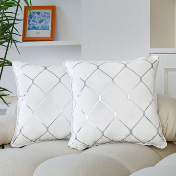 Silver Throw Pillow Covers, Pack of 2 Soft Velvet Decorative Cushion Covers for Couch Sofa Home Decoration, White