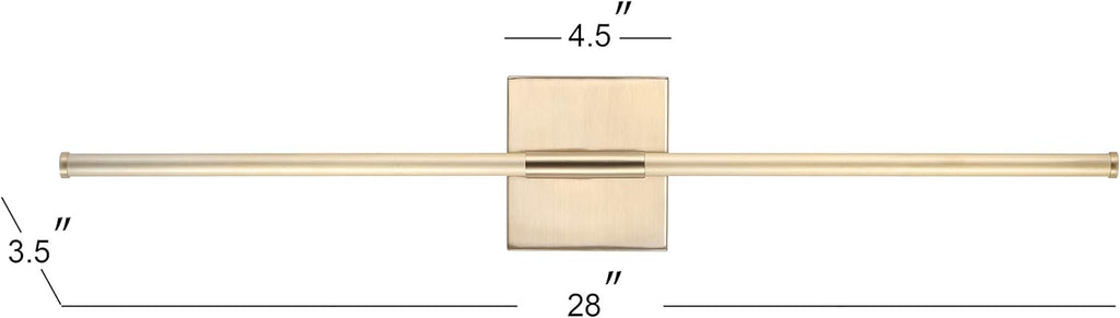 Makena 28" 1-Light LED Wall Sconce, Brass Gold | Dimmable, Modern, Integrated 12W, Hardwired, Sleek Metal, Ambient