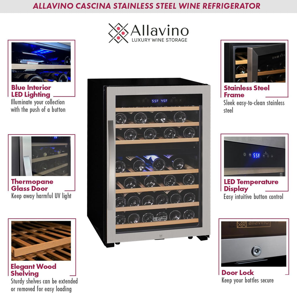 22" Wide Cascina Series 47 Bottle Dual Zone Stainless Steel Wine Refrigerator KWR47D-2SR