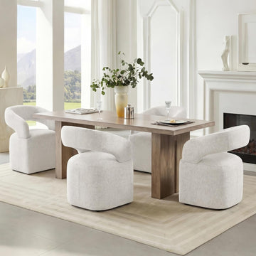 Upholstered Dining Chairs Set of 4, Modern Arm Kitchen & Dining Room Chairs with Hidden Casters, Linen Fabric Padded