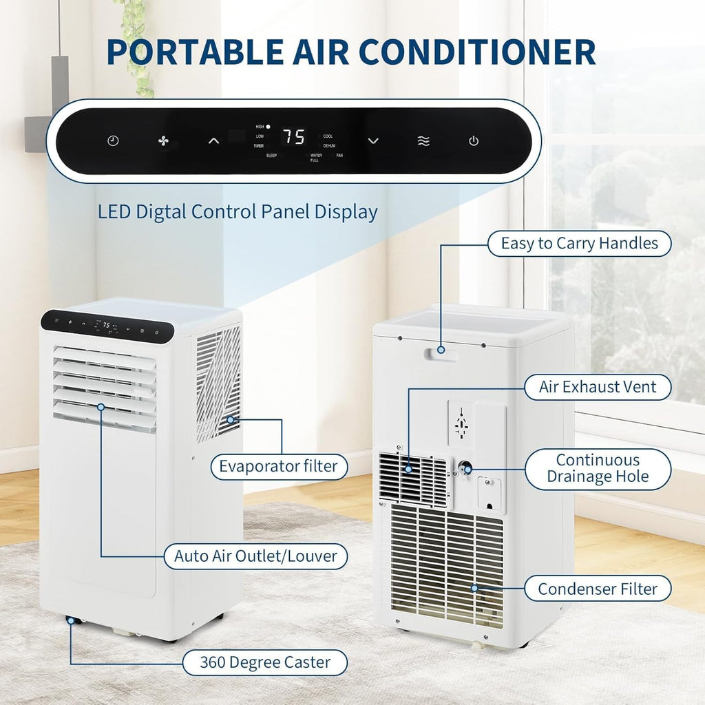 8,000 BTU Portable Air Conditioners, Portable AC Unit, Remote & Auto Evaporation, 4-in-1 Cooling Unit, Floor AC