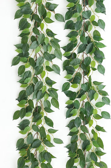 Strands Artificial Vines Ficus Garland 78" Fake Vine with Silk Green Leaves Faux Hanging Plants Greenery - Set of 12