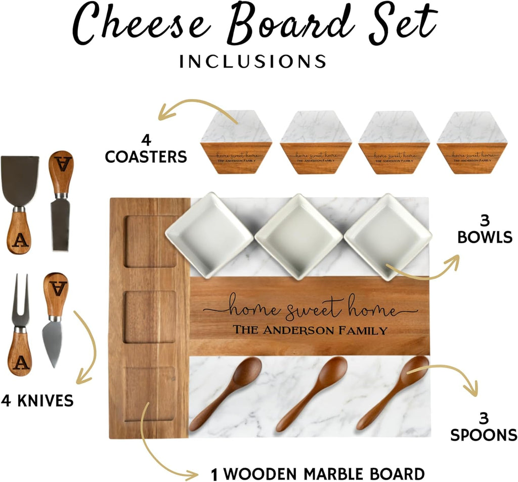 Personalized Housewarming Gifts, Custom Marble Charcuterie Cheese Board, Engraved House Warming Gifts New Home - Gift