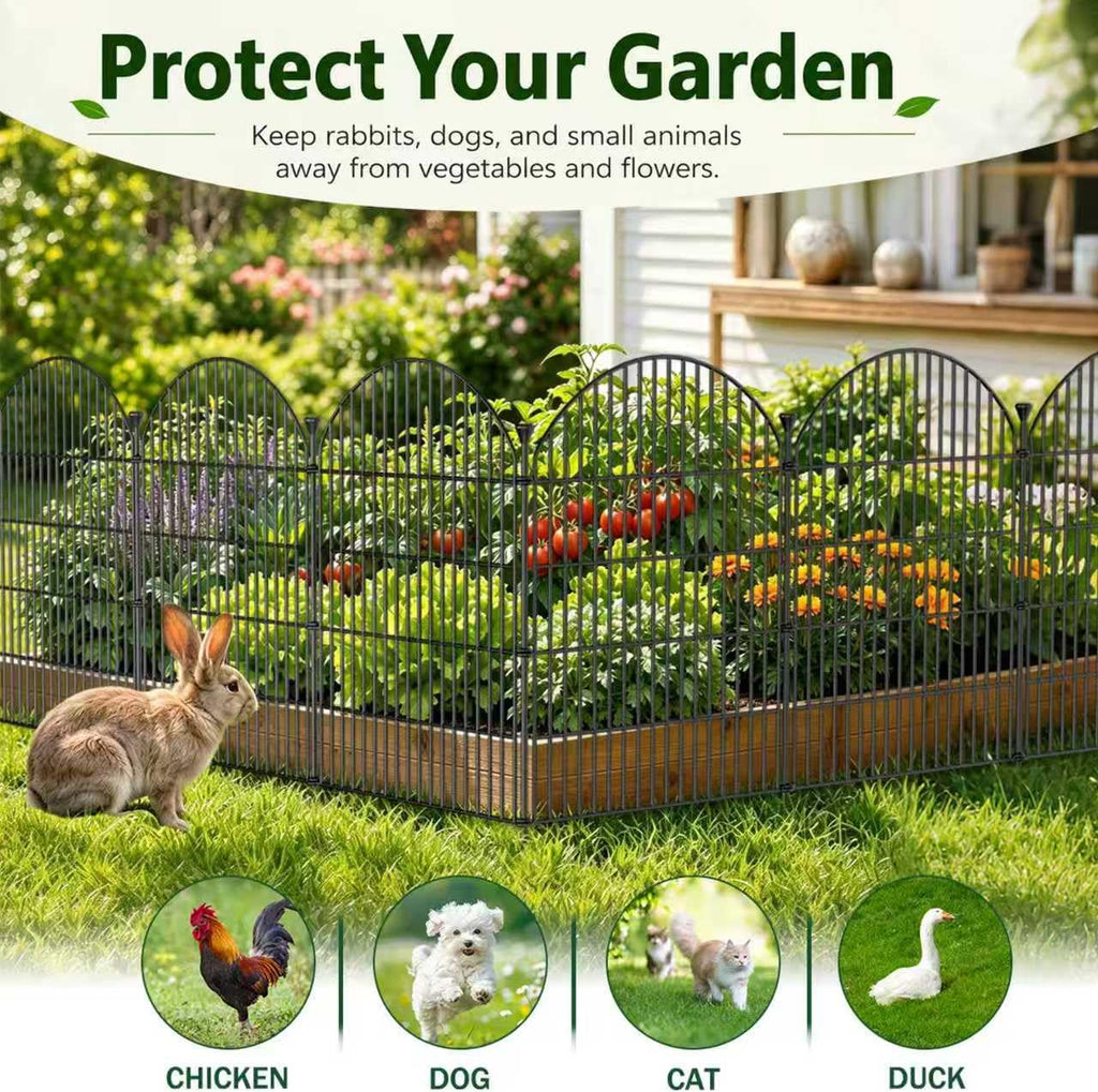 12 Pack No Dig Decorative Garden Fence Panels with Gate, 32in(H) x 29ft(L), Dog Fence Outdoor for Yard, Rustproof