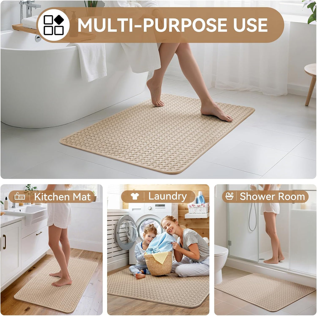 Bathroom Runner Non Slip, Foam Weave Texture Bath Mat, Brown 16x47 | Quick Dry, Rubber Backing, Super Absorbent