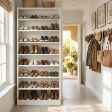 71 Inch Tall 9 Tier Shoe Cabinet, Wood Shoe Storage Cabinet, Heavy Duty Shoes Rack with Adjustable Shelves & Open