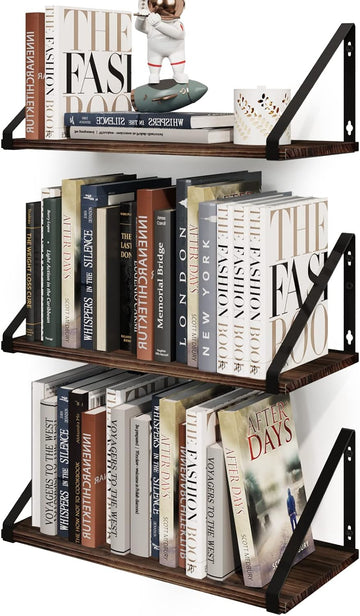 Floating Shelves Rustic Wood Wall Shelf, Small Bookshelf , with Metal Bracket