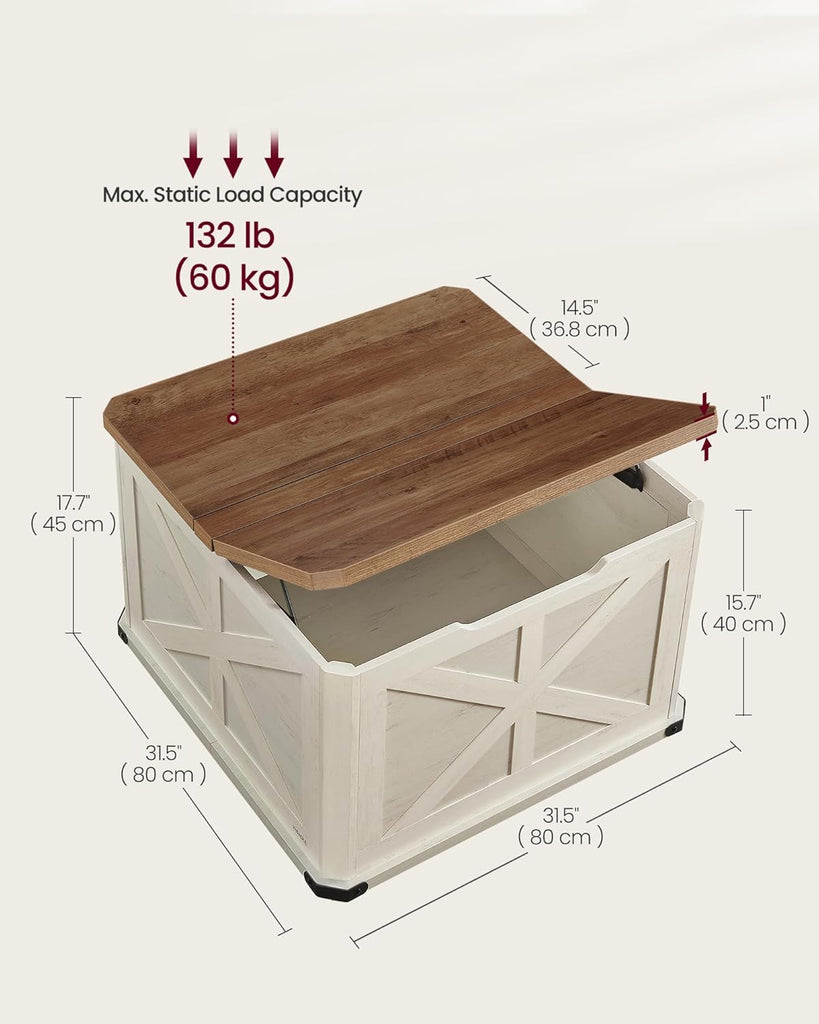 Collection - Farmhouse Coffee Table with Storage, Square Center Coffee Table, with Hidden Compartment