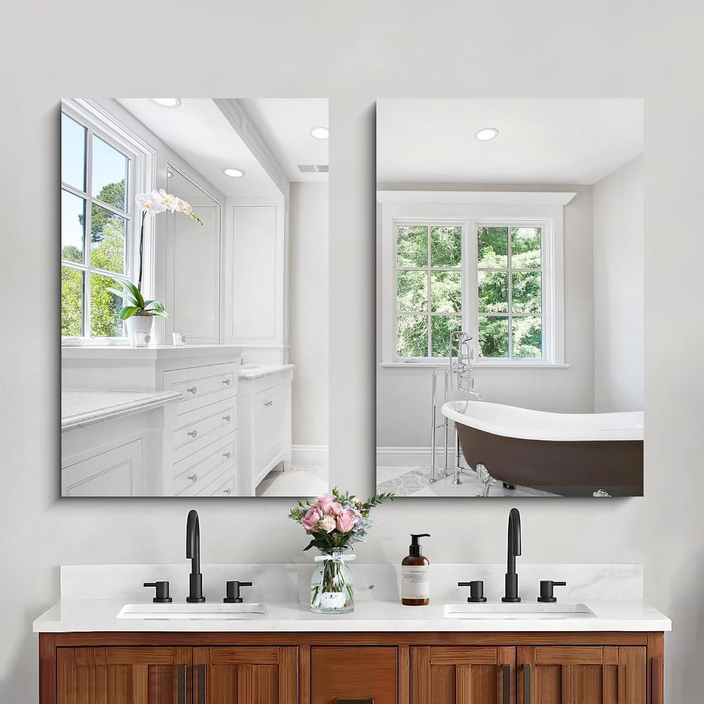 Frameless Mirror, 24x36 Rectangle Bathroom Vanity Mirror with Polished Edge, 3mm Tempered Glass, Wall Mounted