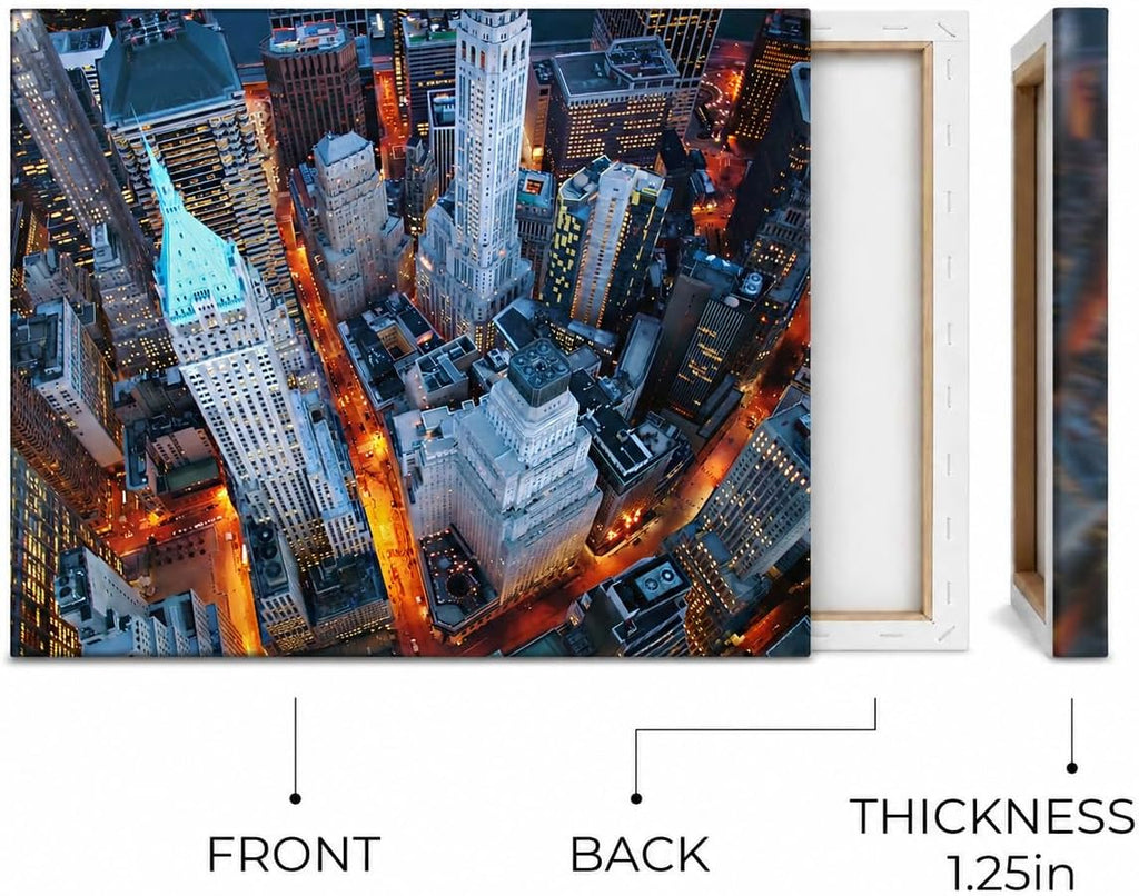 New York Skyline Canvas Wall Art, Aerial City Streets Print, Gallery Wrapped Urban Photography Wall Decor Room, Ready