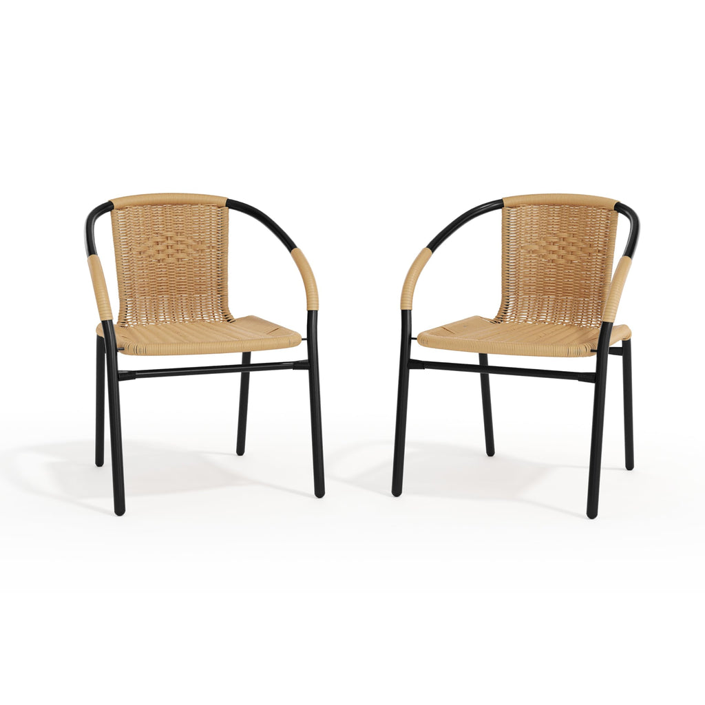 Beige PE Rattan Stackable Patio Dining Chair, 2-Pack