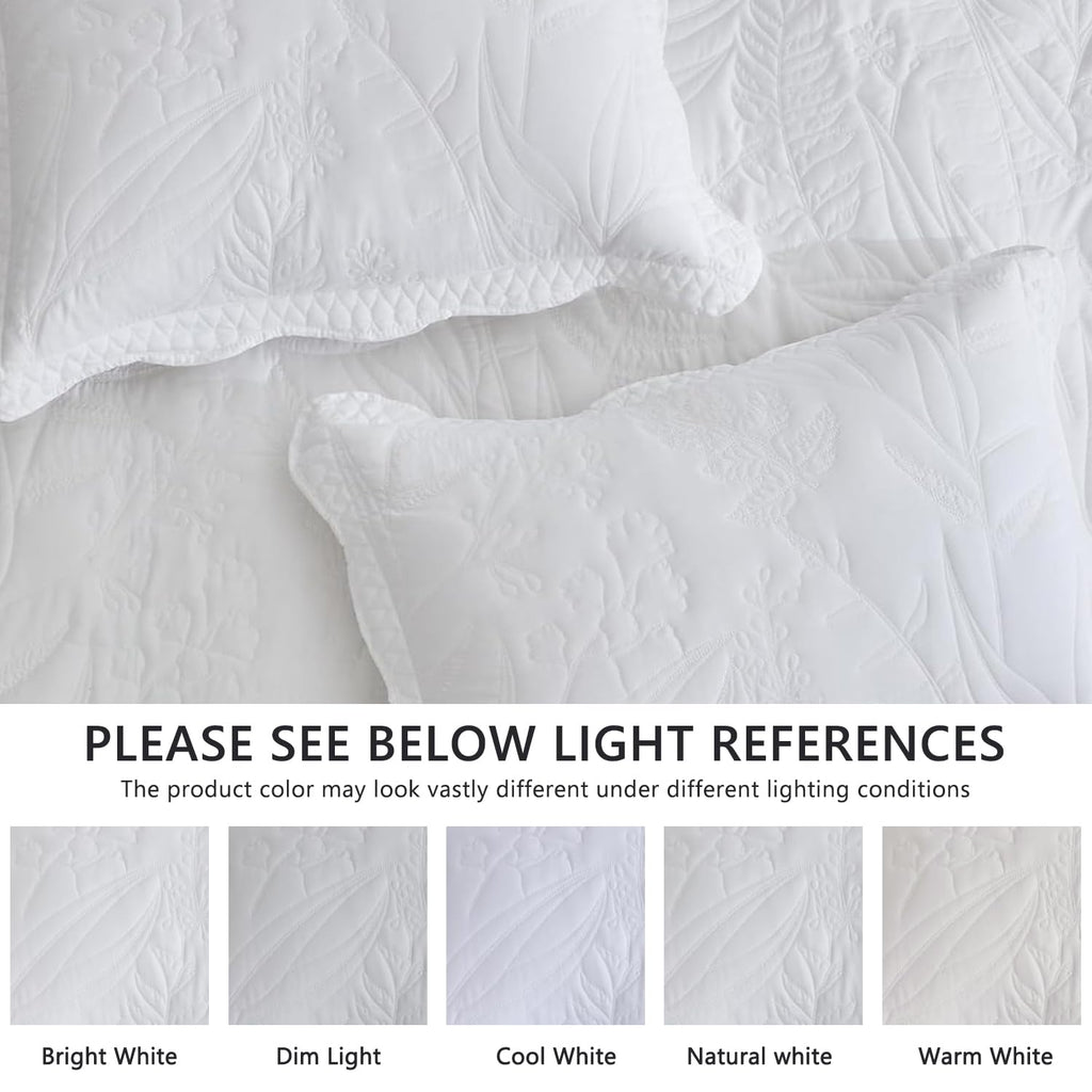Bedspread oversized Queen 102x118, Beautiful Leaf Stitching, 5 PC, White