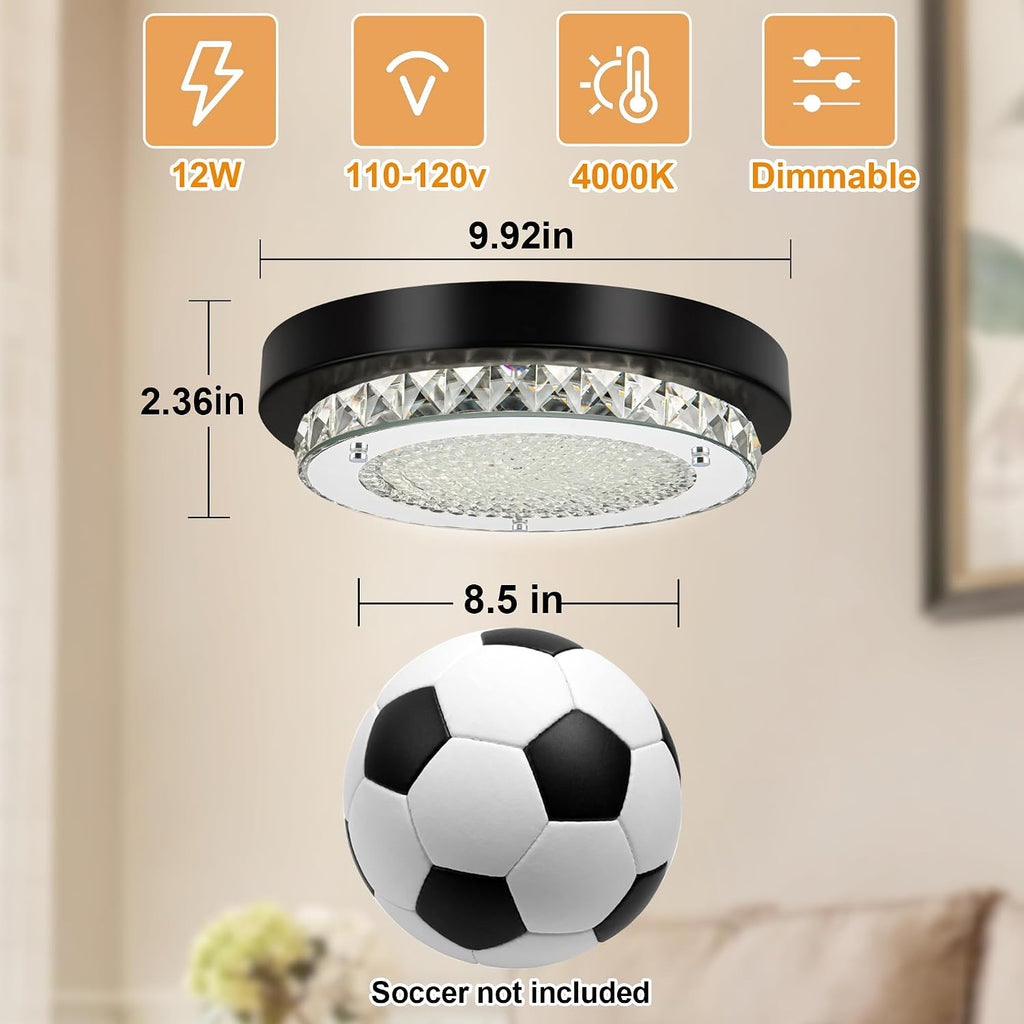 Flush Mount Ceiling Light Small Crystal LED Hallway Ceiling Lighting 10'' | 4000K, Dimmable, Mini, Black Crystal
