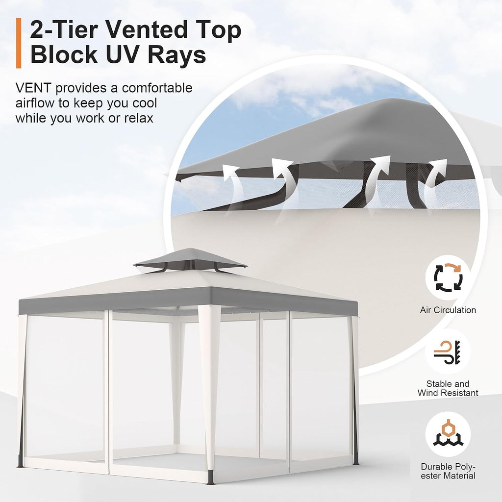 Patio Gazebo Tent Outdoor Canopy Shelter 10'x10' with Removable Netting,100 Square Feet of Shade and Lawns (Gray)