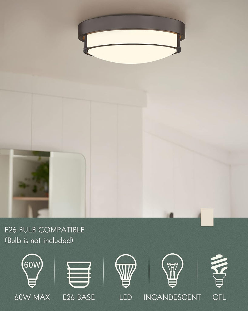 12 inch Flush Mount Ceiling Light, 2-Light Close to Ceiling Light Fixtures with Oil Rubbed Bronze Finish Bedroom