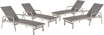 Outdoor Mesh and Aluminum Chaise Lounge (Set of 4), Gray