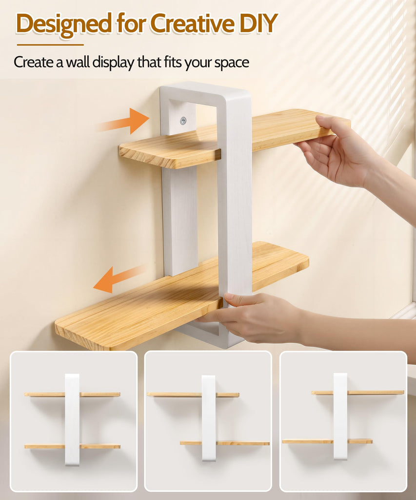 Floating Shelves for Wall White Wood, 2 Tier Adjustable Shelf Unit