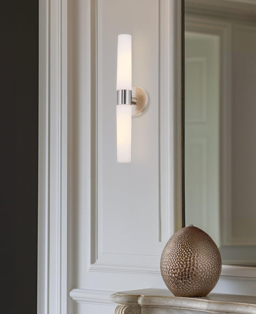 Duo 21" Modern Wall Sconce Bathroom Vanity Light, 2-Light | Frosted Glass Cylinder Shades, Classic Brushed Nickel