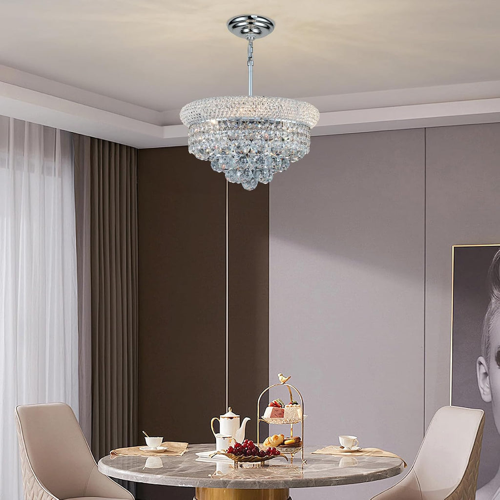 Crystal Chandeliers for Dining Room Light Fixture Over Table_Empire Style K9 Crystal Chandeliers for Bedroom_4 Lights chrome Luxury Lighting Fixtures for Entryway kitchen island Foyer Hallway