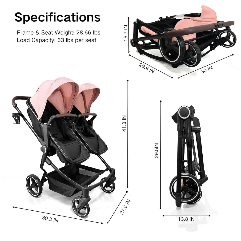 Double Stroller for Infant and Toddler (Pink, Double)