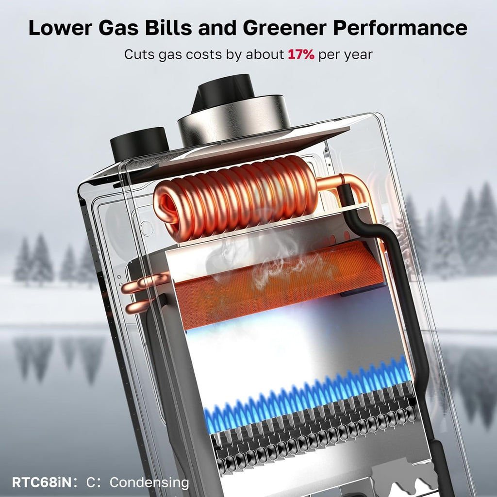 RTC68iN Condensing Tankless Water Heater, 0.91 UEF High Efficiency On-Demand Hot Water for Whole House Use