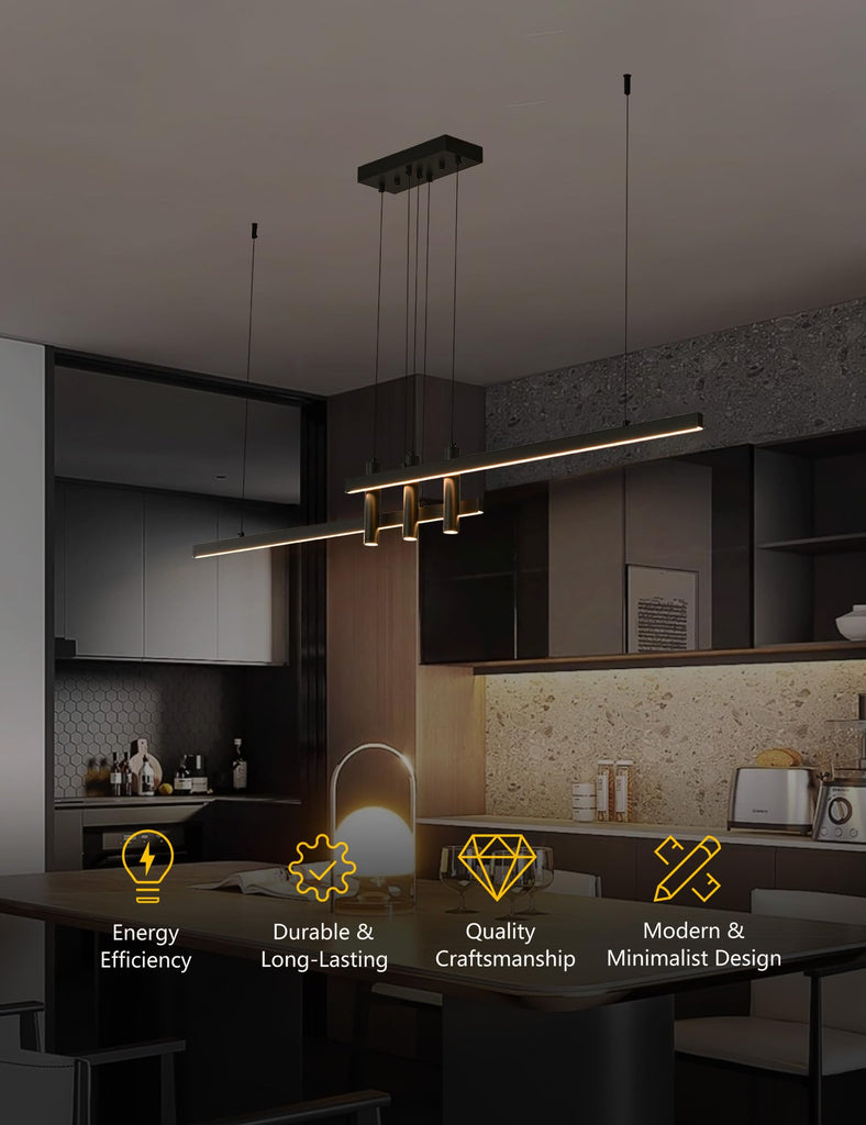 Modern Black Linear Pendant Lights Kitchen Island Lighting Minimalist Led Chandeliers Pool Table Light Dimmable