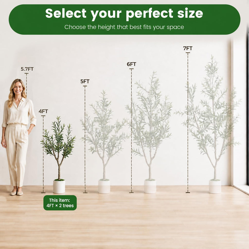 Olive Trees Artificial Indoor, 4ft Tall Olive Tree with White Planter, Faux olive tree with Natural Wood Trunk &